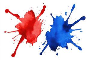 Two red and blue paint splats on a white background photo
