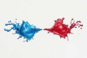 Two red and blue water splashes on a white background photo