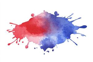 Watercolor paint splatter background, red and blue photo