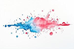 A red and blue paint splatter on a white background photo