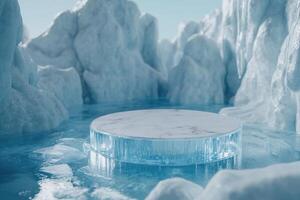 A large ice cube sitting on top of a large iceberg photo
