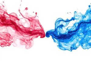 Two red and blue ink colors are mixed together photo