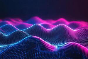 3d rendering of a wave of pink and blue lights photo