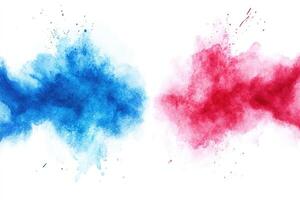 Two red and blue powder splashes on a white background photo