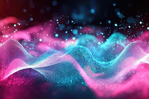 A pink and blue wave pattern on a black background photo