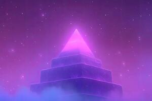 A purple pyramid with a purple light shining through it photo