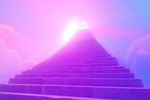 A purple pyramid with a bright light shining down photo