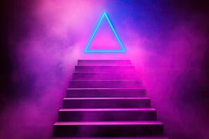 Stairway to the future - neon triangle stock photo