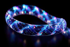 A blue and purple bracelet with glowing lights photo