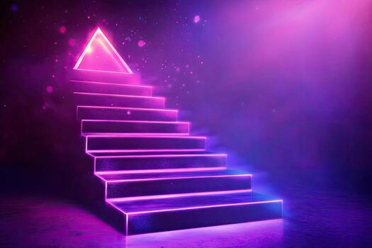 Staircase with neon lights and a triangle photo