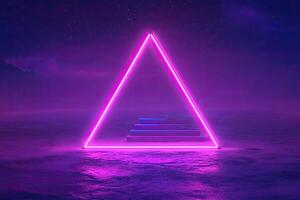 A purple triangle with a neon sign on it photo