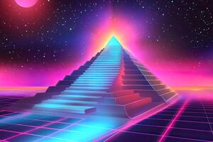 An image of a pyramid with neon lights photo