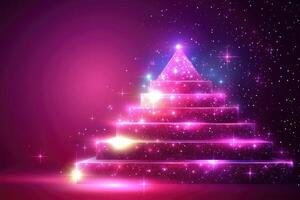 A pyramid shaped with lights and stars on a dark background photo