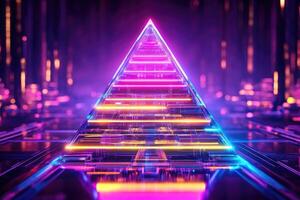 A pyramid with neon lights on it photo