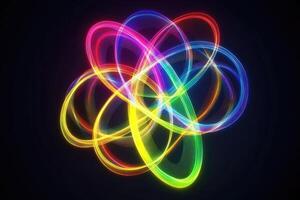 Abstract colorful light rings on black background photo