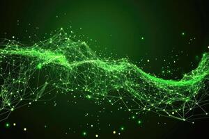 Abstract green glowing lines and dots on a black background photo