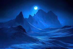 A blue moon is shining over a mountain range photo