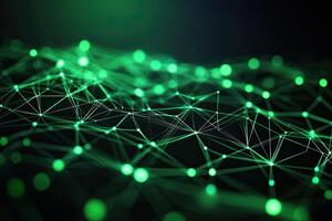 Green glowing lines and dots on a black background photo