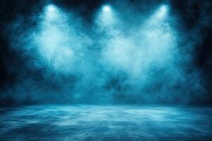 Blue stage with smoke and lights photo