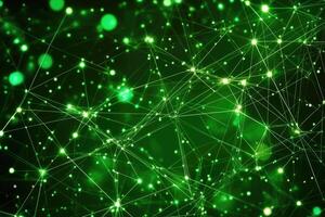 Abstract green glowing network background photo