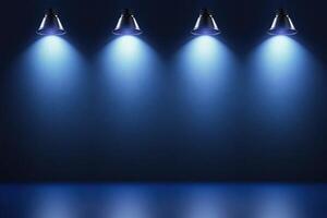Three blue spotlight lights on a dark background photo