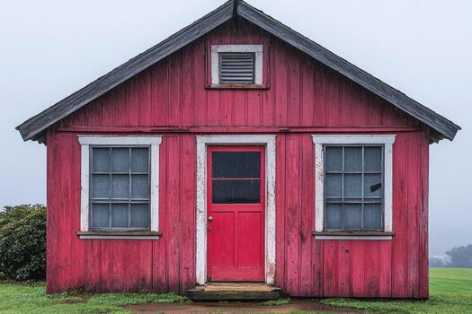 A red house with a door and windows photo
