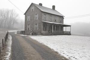 An old farmhouse in the fog photo