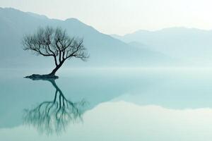 A lone tree in the middle of a lake photo