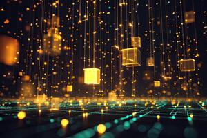 Abstract digital background with glowing cubes and lights photo