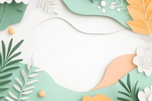 Paper cut flowers and leaves on a white background photo