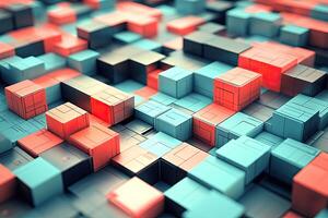 3d rendering of cubes with red and blue colors photo