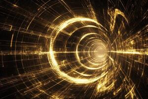 Abstract tunnel with golden lines and lines photo