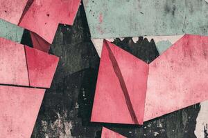 A pink and green abstract wall with a black and white pattern photo