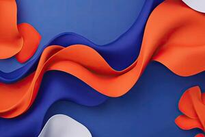 An orange and blue background with a flower photo