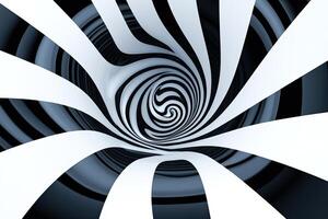 A black and white spiral tunnel with a white swirl photo