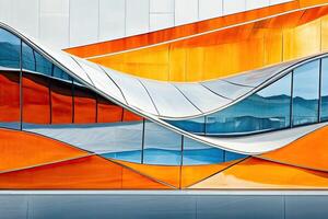 A building with a curved wall and orange and blue colors photo