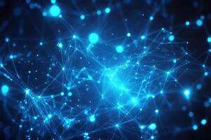 Blue abstract background with connected dots photo