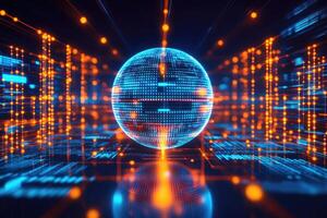 A digital sphere surrounded by data photo