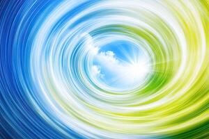 A blue and green swirl with a sun in the center photo