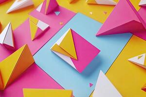 A colorful paper art piece with triangles and triangles photo