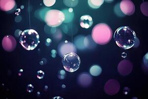 Many bubbles floating in the air with a dark background photo