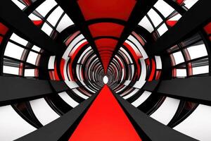 A red and black tunnel with a red carpet photo