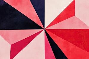 A red, black and white abstract painting with a red and black star photo