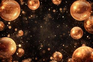 Golden spheres on a black background photo