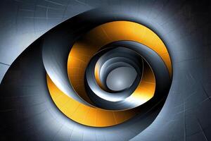 A black and gold spiral design on a black background photo