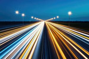 Long exposure of traffic lights on a highway at night photo