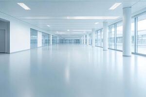 Empty office corridor with white walls and windows photo
