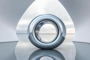 A large circular object sitting on a white floor photo