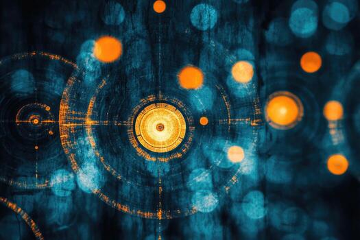 A close up of a glowing circle with orange and blue lights photo