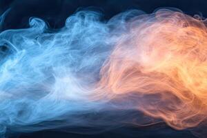 Blue and orange smoke on a black background photo
